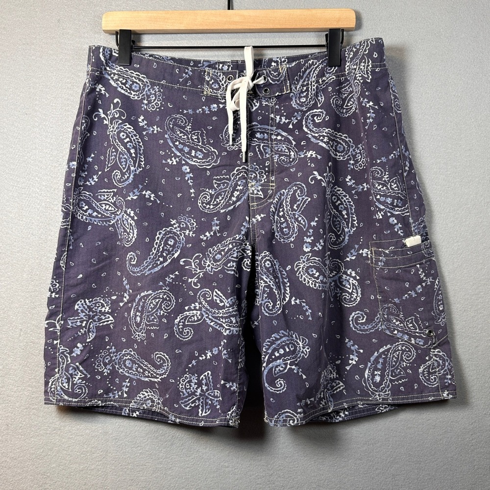 Polo Ralph Lauren Paisley Board Shorts Mens 34 Navy Blue Swim Trunks Cargo